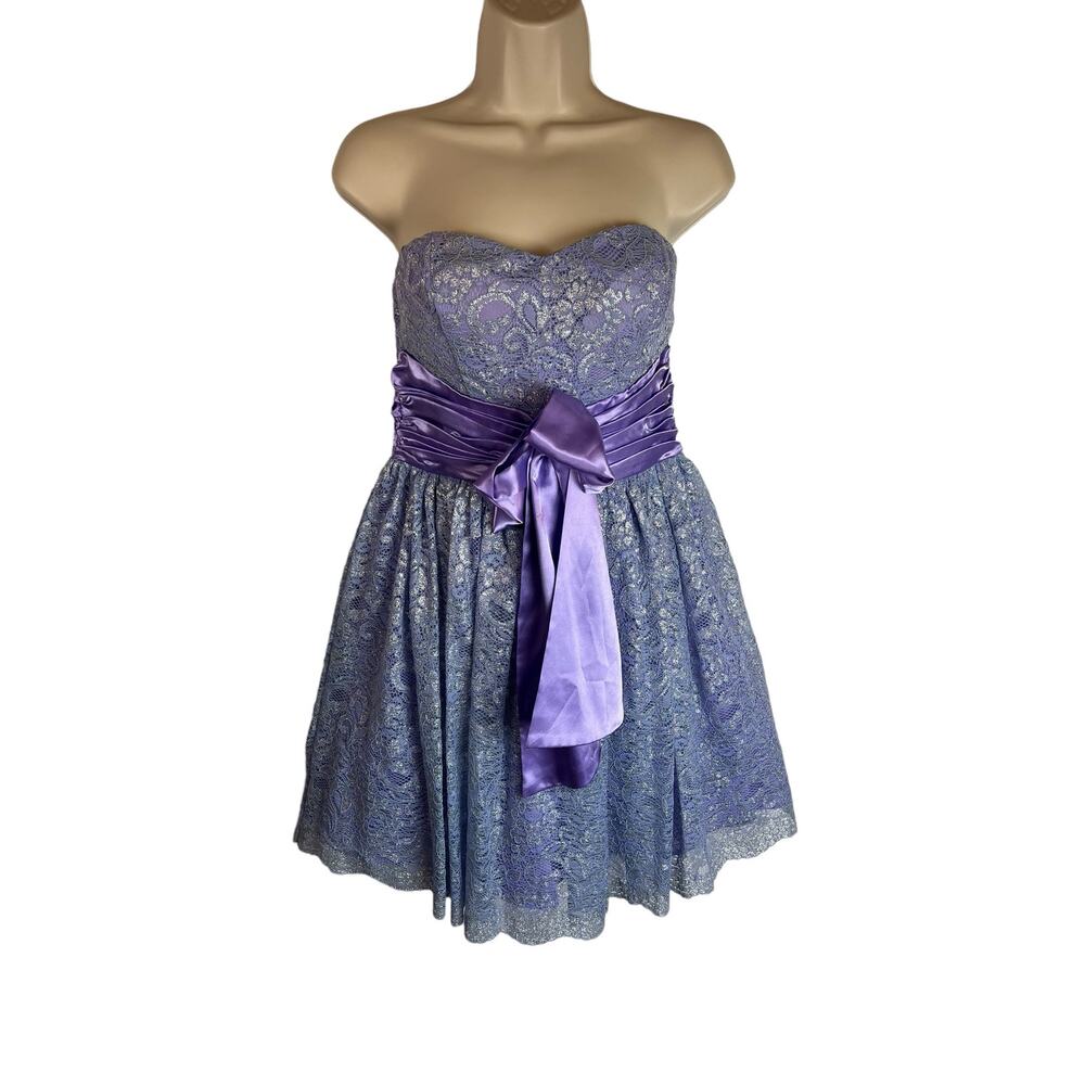 Purple Lace Fairy Dress Strapless Fairycore Romantic Coquette Big Bow Prom Party